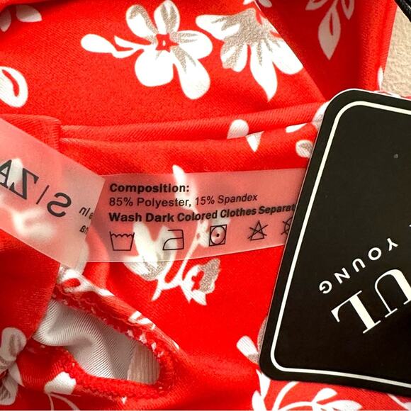 Zaful Bikini Set Red White Floral Knot Cheeky Two Piece Swim Bikini Size 4 NEW - Picture 10 of 11